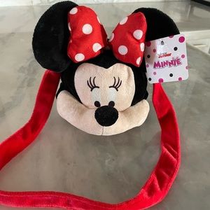 Disney Minnie Mouse Girl's Soft Plush Head Crossbody Shoulder Handbag Purse New